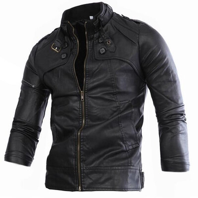 

Zogaa New Men's Leather Clothing Stand Collar