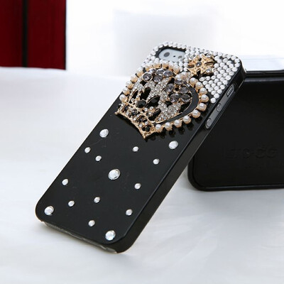 

Mixed Pattern Beautiful Rhinestone Series Hard Case Cover For Apple iPhone 5 5S/4 4S crown black shell