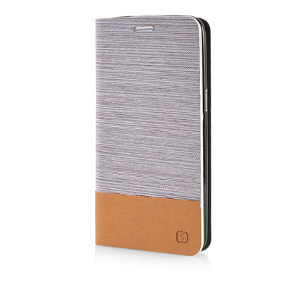 

MOONCASE Canvas Design Leather Side Flip Pouch Stand Shell Back ЧЕХОЛ ДЛЯ Samsung Galaxy Grand Prime G5308W Light Brown