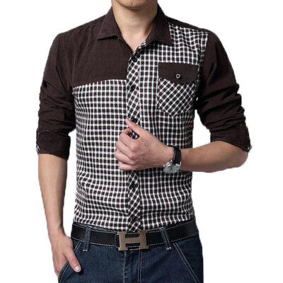 

Zogaa New Men's Shirt Lattice Color Matching Long Sleeve