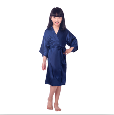 

Children Silk Nightgown Solid Color Summer Style Cardigan Robe Simulation Silk Nightgown