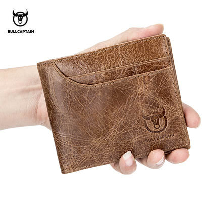 

BULLCAPTAIN 100 Genuine Leather Wallet Fashion Short Bifold Men Wallet Casual Soild Male Wallets With Coin Pocket Purse