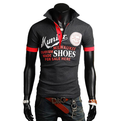 

CT&HF Men Fshion Leisure T-Shirt Korean Contracted Personality Short Sleeve T-Shirt Lapels Elegant Temperament Printing Silm Top