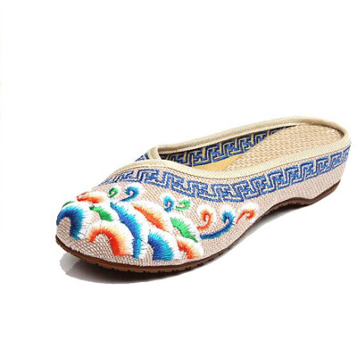 

Handmade Cotton Flower Embroidery Slippers Summer Fashion Women Chinese Style Casual Shoes Woman Breathable Flip Flops