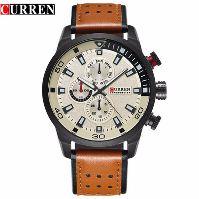 

CURREN brand top new fashion casual quartz wrist watch men leather relojes strap round Quartz Water Resistant 8250