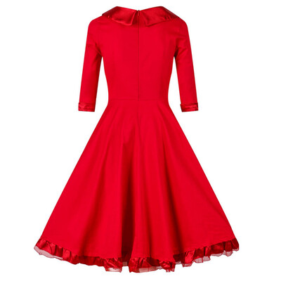 

Retro-Fifth Of Flounced Sleeve Waist Big Skirt Dress