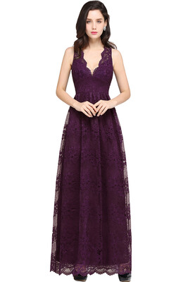

New Lace A-line Long Evening Prom Formal Dresses V-neck Party Pageant Bridesmaid Gown