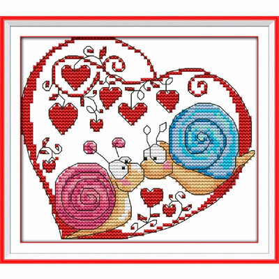 

DIY Handmade Needlework Counted Cross Stitch Set Embroidery Kit 14CT Snail Couples Pattern Cross Stitching 20 18cm Home Decorati