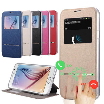 

Window View Display Flip Leather Case for Samsung Galaxy S6 G9200S6 Edge G9250 Answer Call Flip Leather TPU Protective Cover