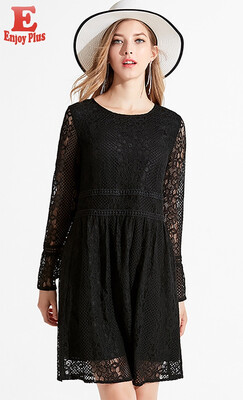 

XL XXL 3XL 4XL 5XL plus size elegant lace new autumn 2018 women dress long sleeve big size black office lady midi A line midi