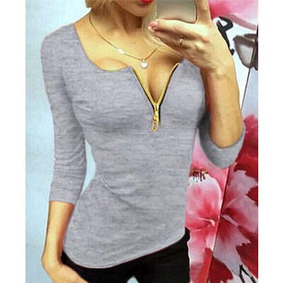 

Женская сексуальная тонкая футболка с открытым бюстгальтером с застежкой-молнией для обрезки топакотомии V-образным вырезом