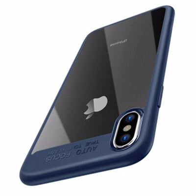 

For iPhone X Case PC TPU Hybrid Slim Perfect Fit Hard Case Shock Absorber iPhone 10 X Back Transparent Bumper Blue Edge