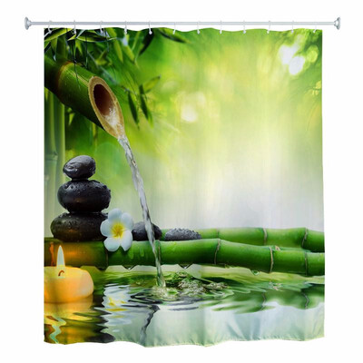 

180 x 180cm Zen Water Bamboo 3D Printed Polyester Bathroom Shower Curtain with 12 Hooks