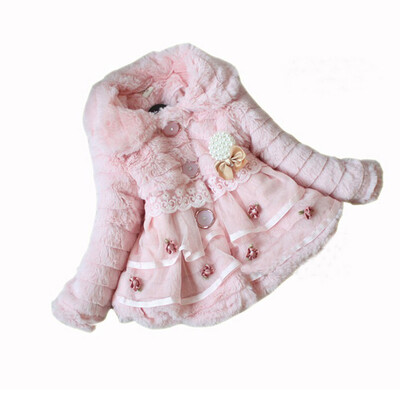 

Baby Girl Faux Fur Coat Pearl Outwear Warm Fleece Winter party Jacket Snowsuit