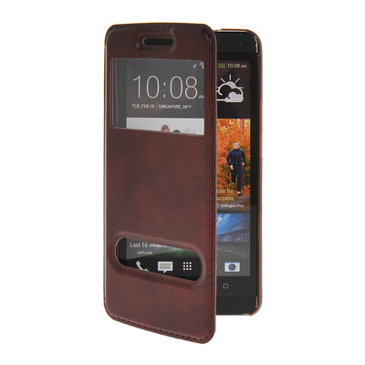 

MOONCASE View Window Leather Side Flip Pouch Stand Shell Back ЧЕХОЛ ДЛЯ HTC One M7 Red