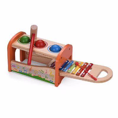 

2-in-1 Wooden Pond & Tap Bench with Slide Out 8 Notes Xylophone Glockenspiel Early Educational Percussion Instrument Musical Toy G