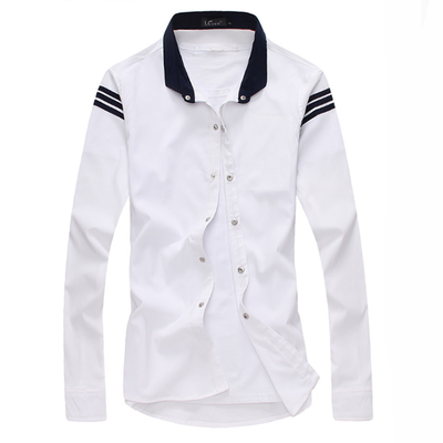 

Zogaa Autumn Mens Shirt Contrast Color Collar Slim Long Sleeve