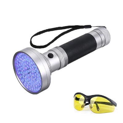 

100 LED UV Flash Light with GogglesPortable Pet Urine Stains Watermark Cometics Detector