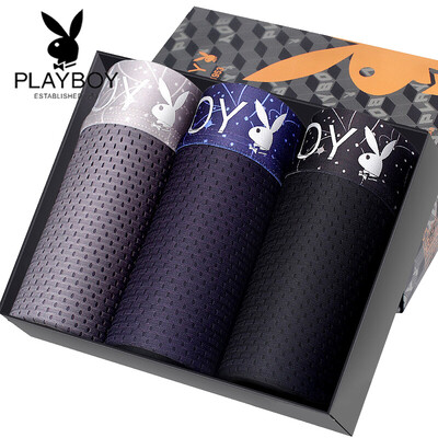 

Playboy Mens Underwear Ice Mesh Eye Quick Dry Underwear Mens Boxer 3 Gift Box 5371-3K Multicolor