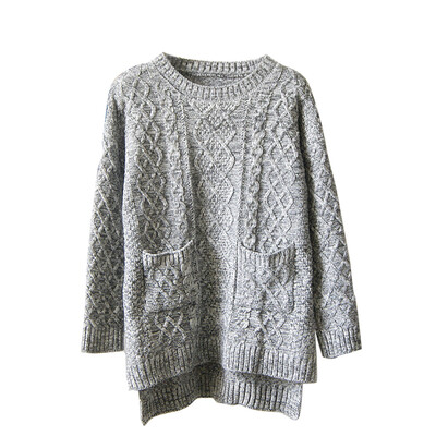 

Women Sweater Twist Braid Pocket Loose Pullover Knitwear Winter Jumper Casual Top