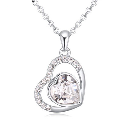 

Heart Pendant Necklace Crystal from Austrian Elements For Women Gifts Statement Jewelry White Gold Plated 22084
