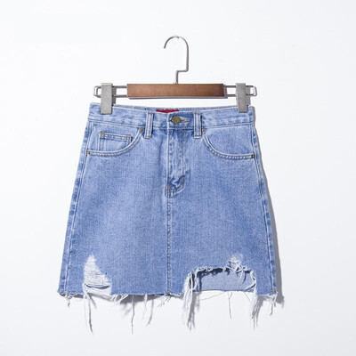 

Tissbely Ripped Denim Mini Skirt Women High Waist irregular Hole A Line Black&Blue Sexy Casual for Female Cowboy Skirts