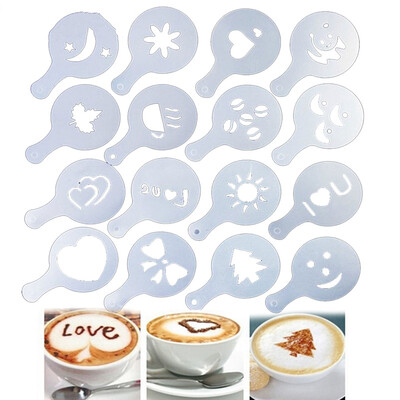 

16pcs Coffee Garland Fancy Printing Decoration Tools Fancy Coffee Pull Flower Mold Cake Duster Templates Coffee Accessories