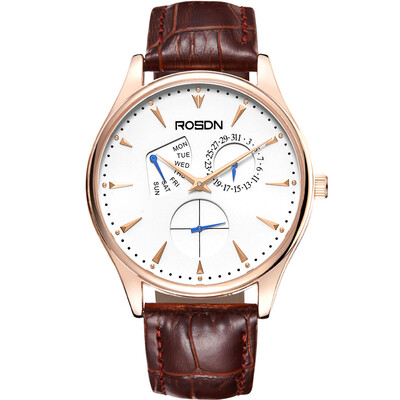 

Lausanne (ROSDN) watch multi-function movement quartz male watch gold flour white leather G3188CL-MRW