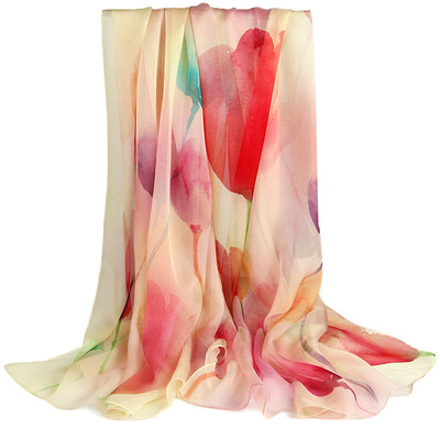 

STORY Of SHANGHAI Pink Tulips Silk Scarves Women Silk Shawl Scarves