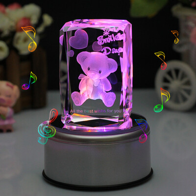 

Rude love 3D bear crystal music box light ornaments birthday gifts to send girlfriend girl wife girl girl girl creative Tanabata Valentine&39s Day gift