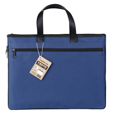

Coix Large capacity double-layer transaction bag zipper bag briefcase laptop bag conference bag blue A8159 bottom adjustable width