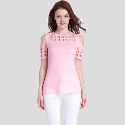 

Tissbely Women Hollow Out T Shirt Square Hollow Shoulder Summer Littel Sexy off shoulder Tee Tops