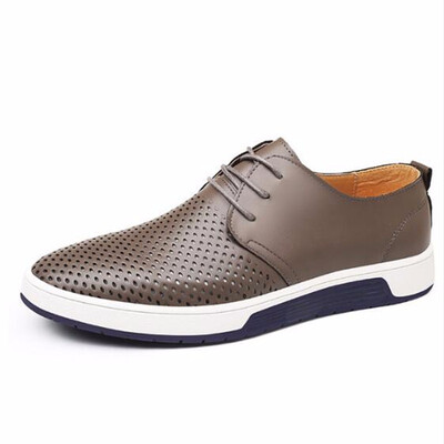 

New 2018 Men Casual Shoes Leather Summer Breathable Holes Luxury Brand Flat Shoes for Men Drop Shipping