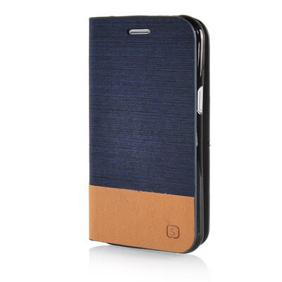 

MOONCASE Canvas Design Leather Side Flip Wallet Pouch Stand Shell Back ЧЕХОЛ ДЛЯ Samsung Galaxy J1 Dark Blue