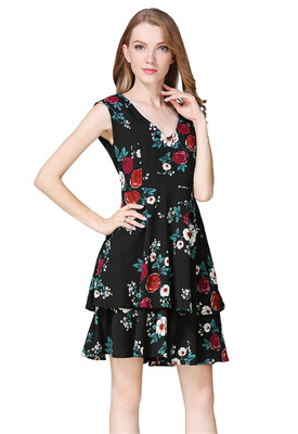 

Womens Sleeveless V-Neck Floral Fit & Flare Dress
