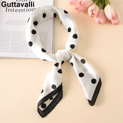 

Guttavalli Fashion Women Dots Print Ties Small Chevron Summer Sunscreen All-match Scarves Silk Imitation Skinny Geometric Wraps