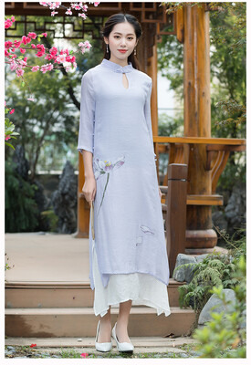 

201 новый китайский этнический стиль ретро cheongsam хлопка печать стенд воротник двойной хлопок мозаика платье
