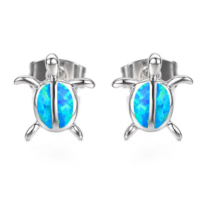 

Yoursfs Female White & Blue Fire Opal Stud Earring Turtle Shape Design 925 Sterling Silver Filled Jewelry Earrings For Women