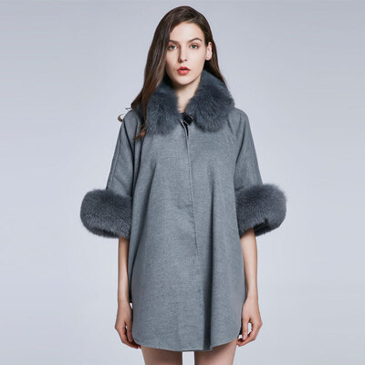 

Women&39s Autumn Winter Shawl Fox Hair Collar Cashmere Design Real Fur Jacket Furry Jacket Solid Color Party Warm 2018 New