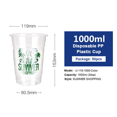 

OTOR 34oz Clear Plastic Cups Fruit Salad Water Cup with Lids Disposable Tumblers Outdoor Travel Birthday Party Supply 50pcs