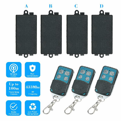 

4433MHz AC180V-240V 1CH Universal 10A Relay Wireless Remote Control Switch Receiver Module And 5PCS 4 Key RF 433MHz Transmitter R