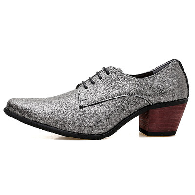 

New Arrival Men Dress Shoes Designer Younger Pointed Toe High Heels Wedding Shoes Man Lace Up Trend Shoes