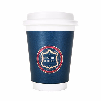 

OTOR 240ml380ml470ml Paper Cups Two Layers Heat-Insulated Disposable Cup with Cover for Coffee&Beverages 500pcs