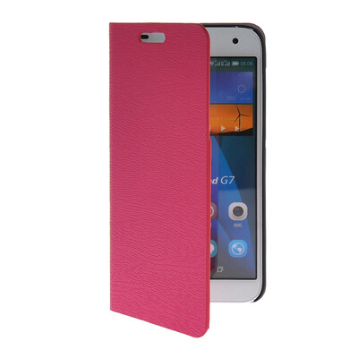 

MOONCASE Slim Leather Side Flip Wallet Card Slot Pouch with Kickstand Shell Back чехол для Huawei Ascend G7 Hot pink