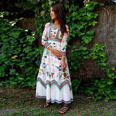 

Lovaru ™ печатать длинные платья женщин, три четверти рукав O-Шея для случайного 2015 Новое поступление горячей продажи