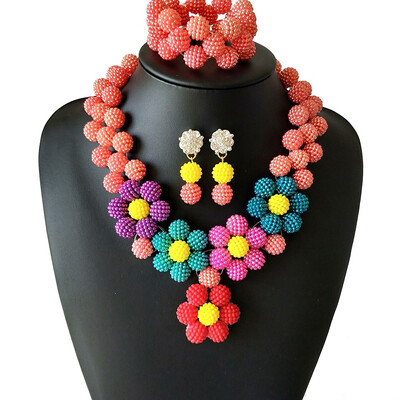 

Mixed Color Luxury African Beads Jewelry Set New Coral Rose Bridal Jewelry Nigerian Wedding Pearl Necklace Earrings Bracelet