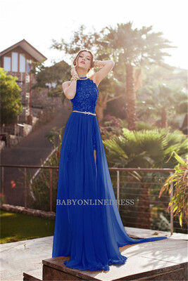 

2018 Beaded Long Evening Dress Chiffon Side Slit Burgundy Sexy Backless Formal Party Evening Gown Robe De Soiree Prom Dresses