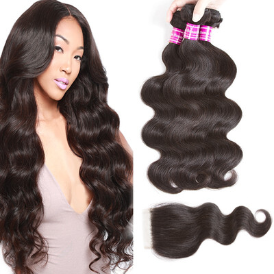 

Glary Peruvian Human Hair Bundles with Closure Body Wave Virgin Hair 100 Unprocessed Hair 3 Bundles With Closure Natural Color