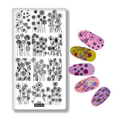 

Mezerdoo Flower Series Dandelion Leaves Flowers Bouquet Shape Beauty Printing Nail Designs Template Stencil Beauty Plate C55