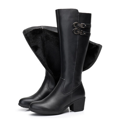 

Leather knee high winter boots women high heels fashion women boots